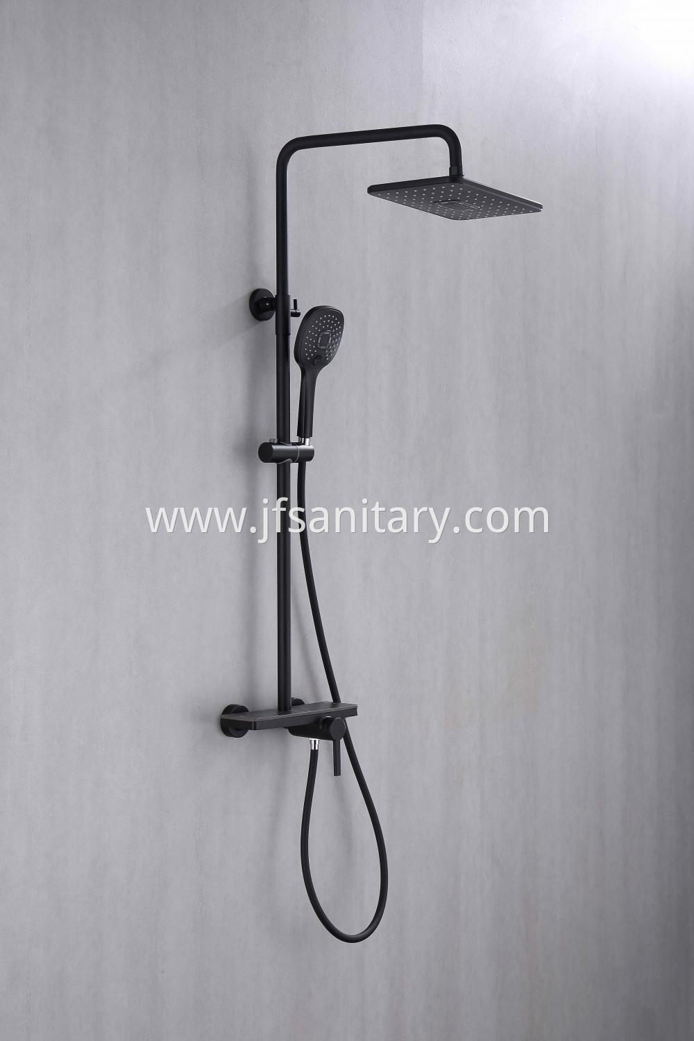 Black Square Shower Mixer Set With Marble Shelf